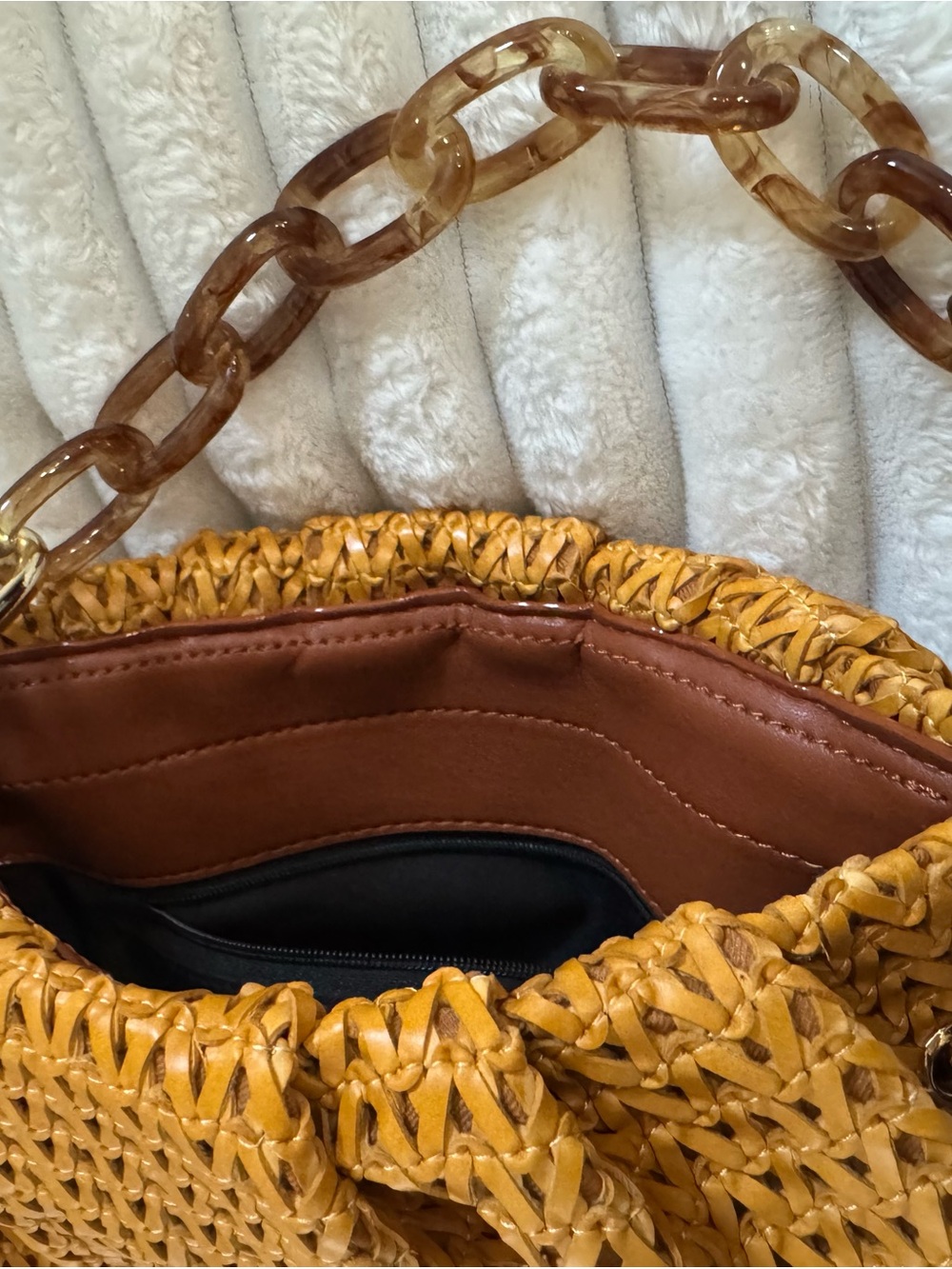 House of Want Woven Dark Tan Bag with Chain Handle - Picture 5 of 6